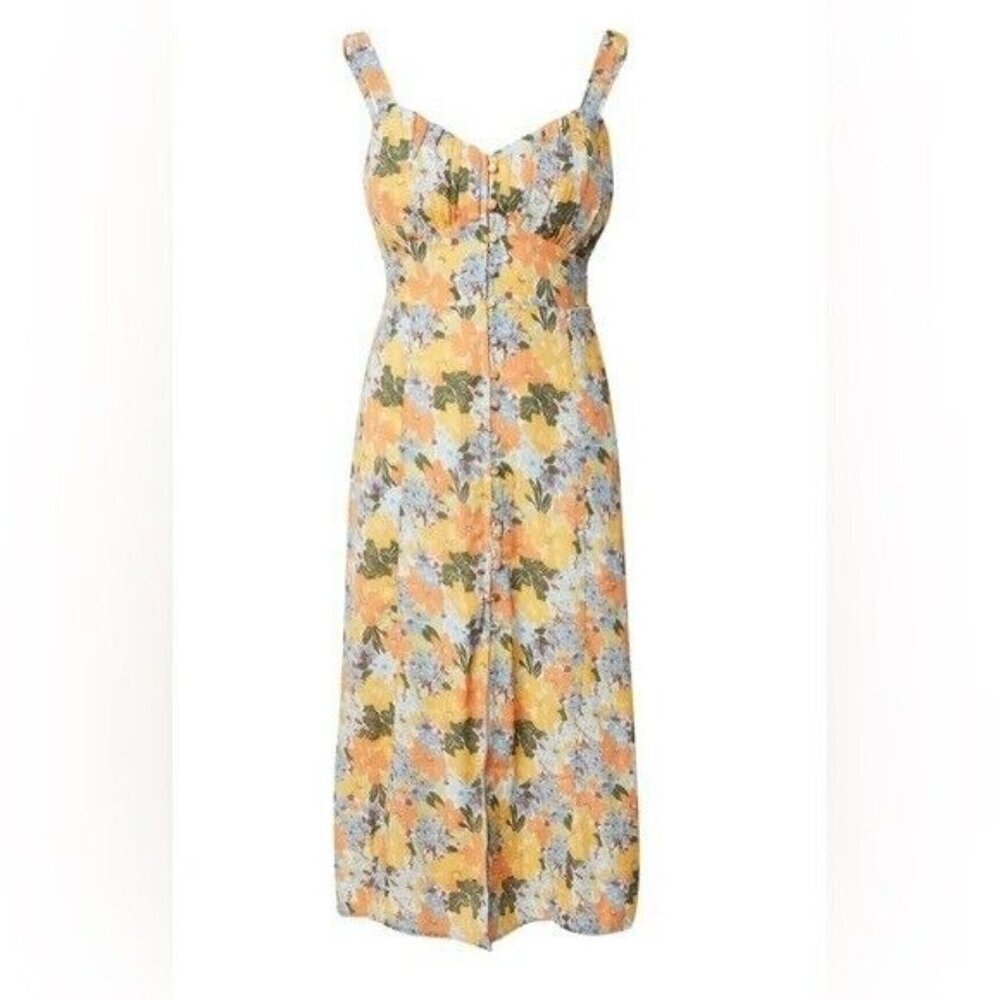 NWOT Abercrombie & Fitch Yellow Floral Slim Midi Dress Adjustable Straps - Picture 4 of 16